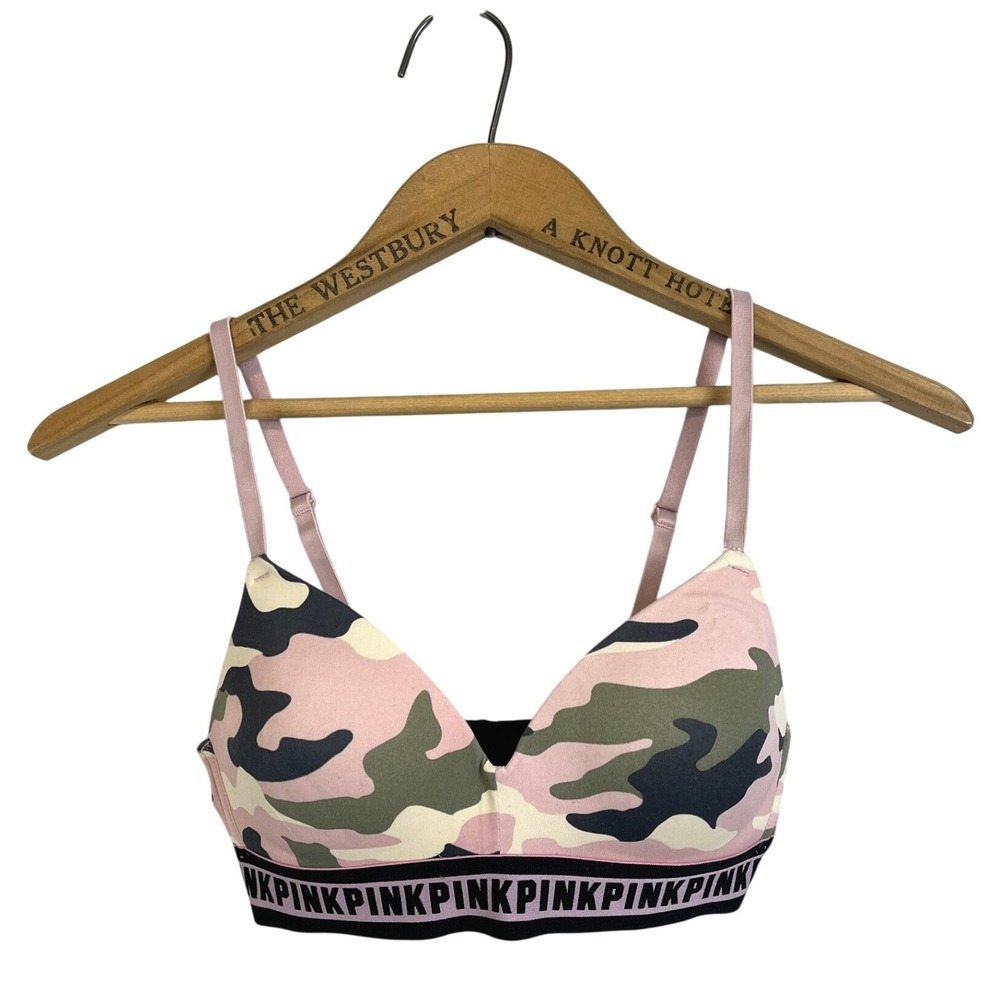 Victoria's Secret PINK‎ Wear Everywhere Wireless Bra Pink Camo 32B Lightly Lined
